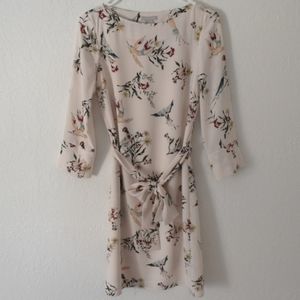 H&M Cream Hummingbird Dress with Belt